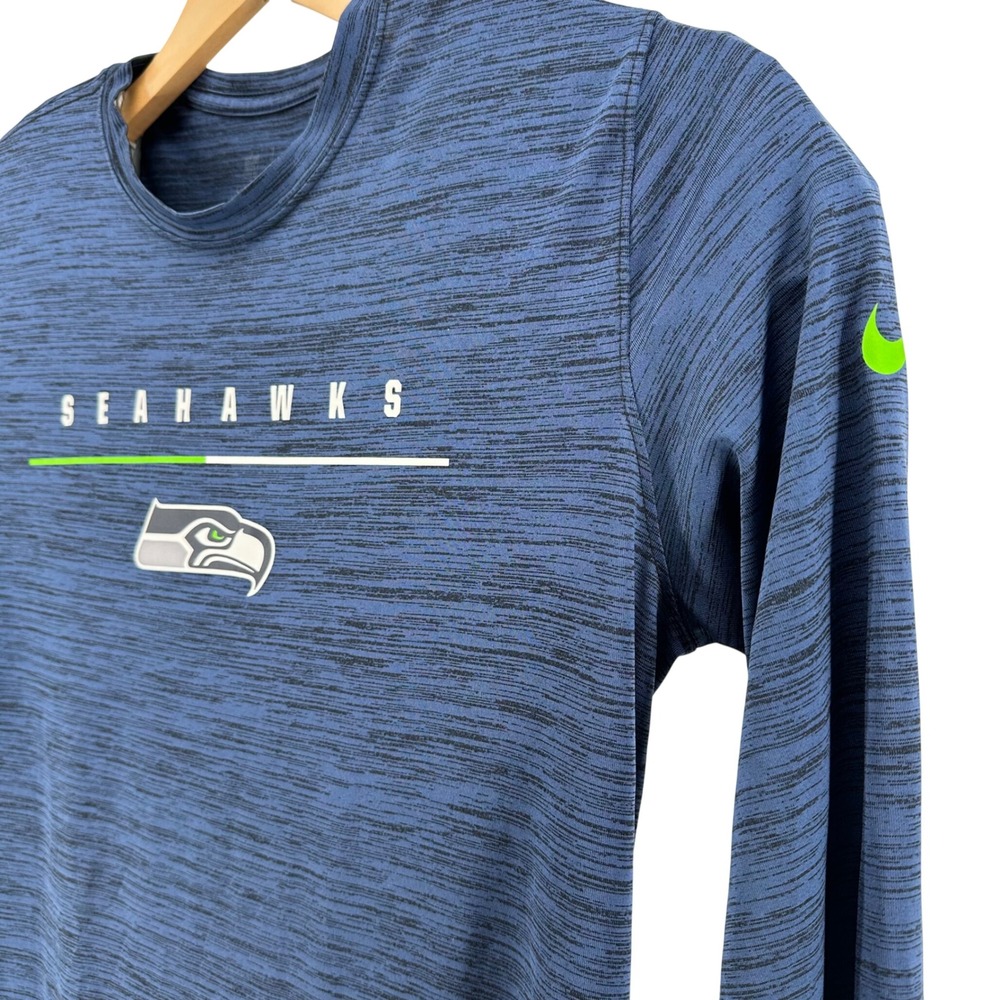 Nike Mens Seattle Seahawks NFL Dri-FIT Long Sleeve Shirt Blue Space Dye Medium